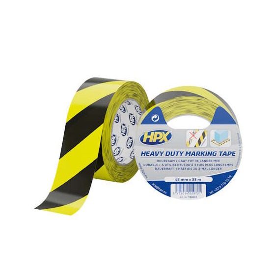 Стрічка клеюча маркувальна HEAVY DUTY 48мм х 33м х 0.20мм чорно-жовта (плівка)